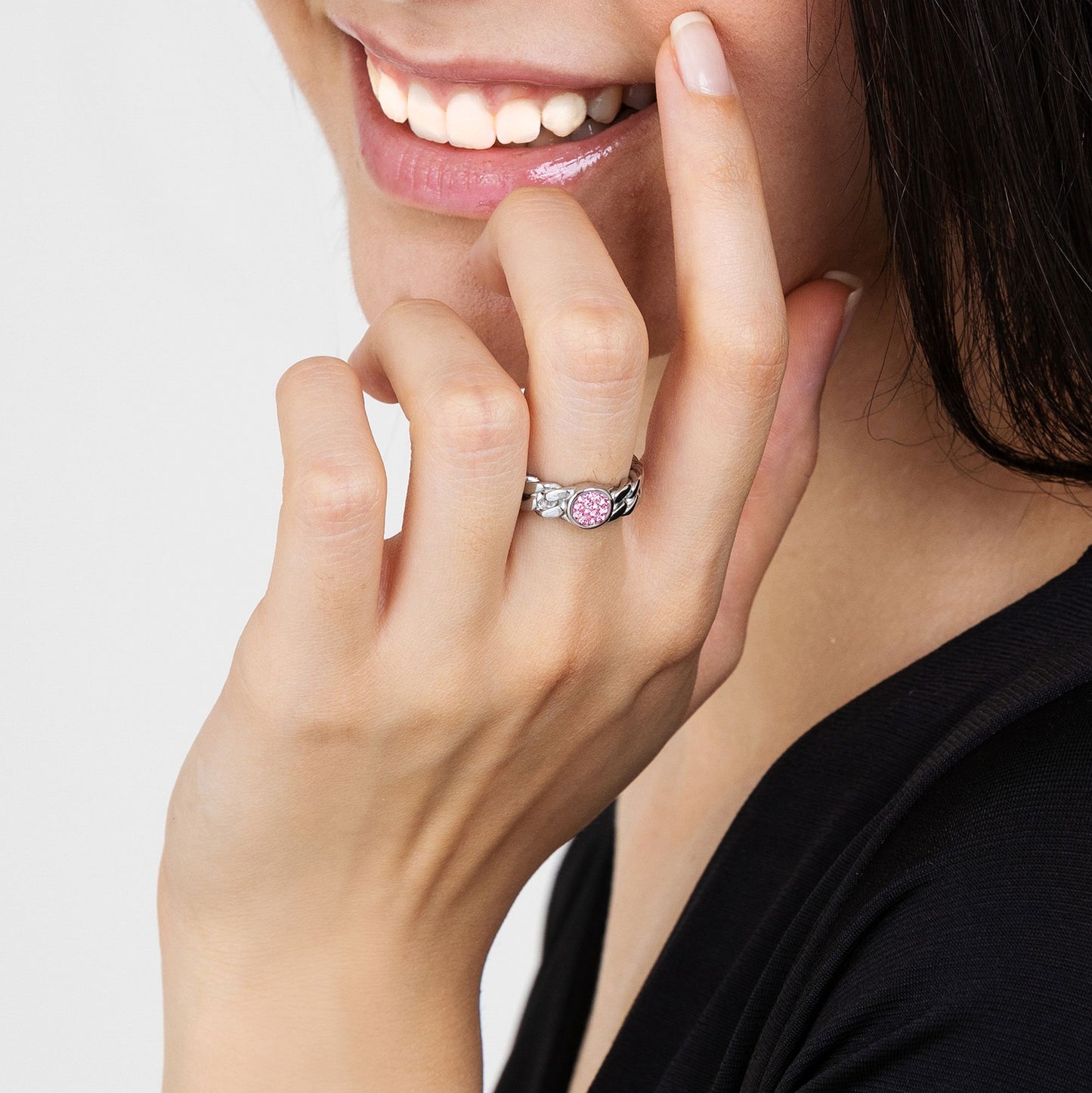 ANELLO DONNA IN ACCIAIO CON CRISTALLO ROSA