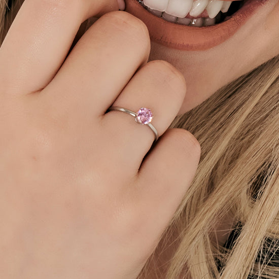 ANELLO SOLITARIO DONNA IN ACCIAIO CON CRISTALLO ROSA