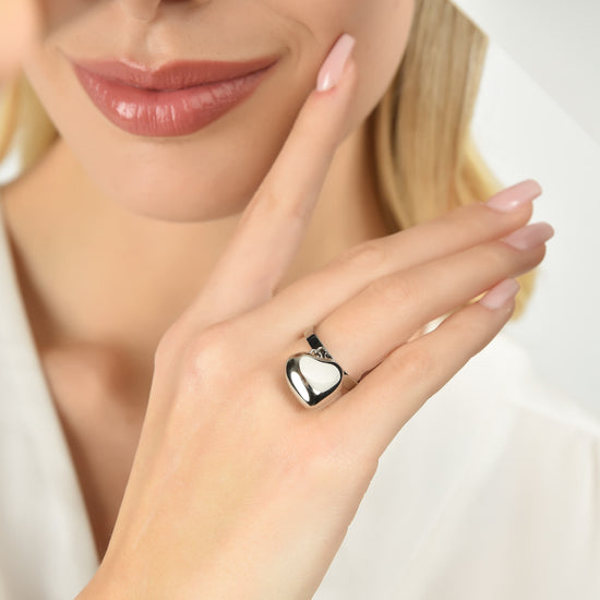 ANELLO DONNA IN ACCIAIO CON CUORE PIENO