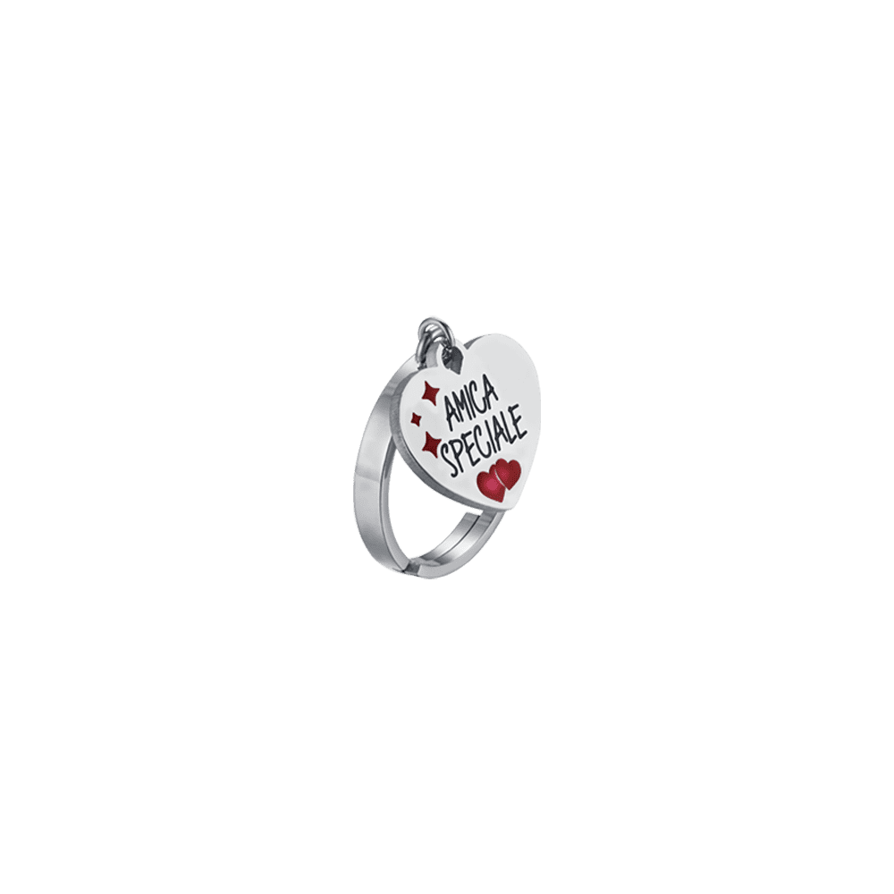 ANELLO DONNA IN ACCIAIO AMICA SPECIALE CON CUORE E ROSSO