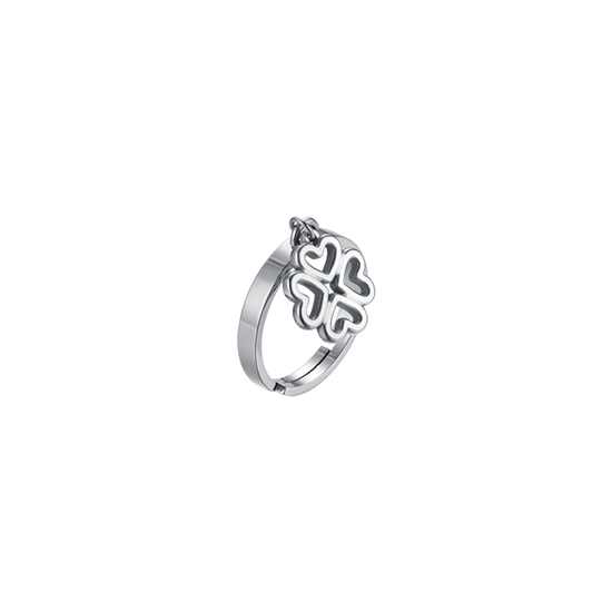 ANELLO DONNA IN ACCIAIO CON QUADRIFOGLIO FORATO