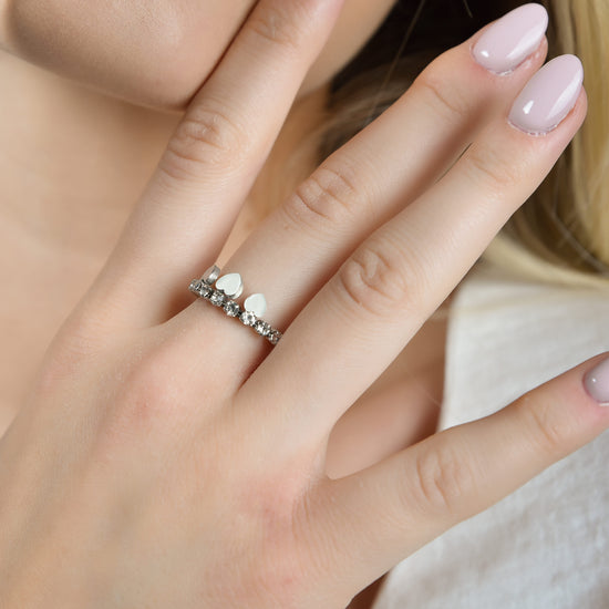 ANELLO DONNA IN ACCIAIO CON CRISTALLI BIANCHI E CUORI