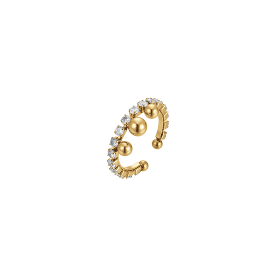 ANELLO DONNA IN ACCIAIO IP GOLD CON CRISTALLI BIANCHI E SFERE