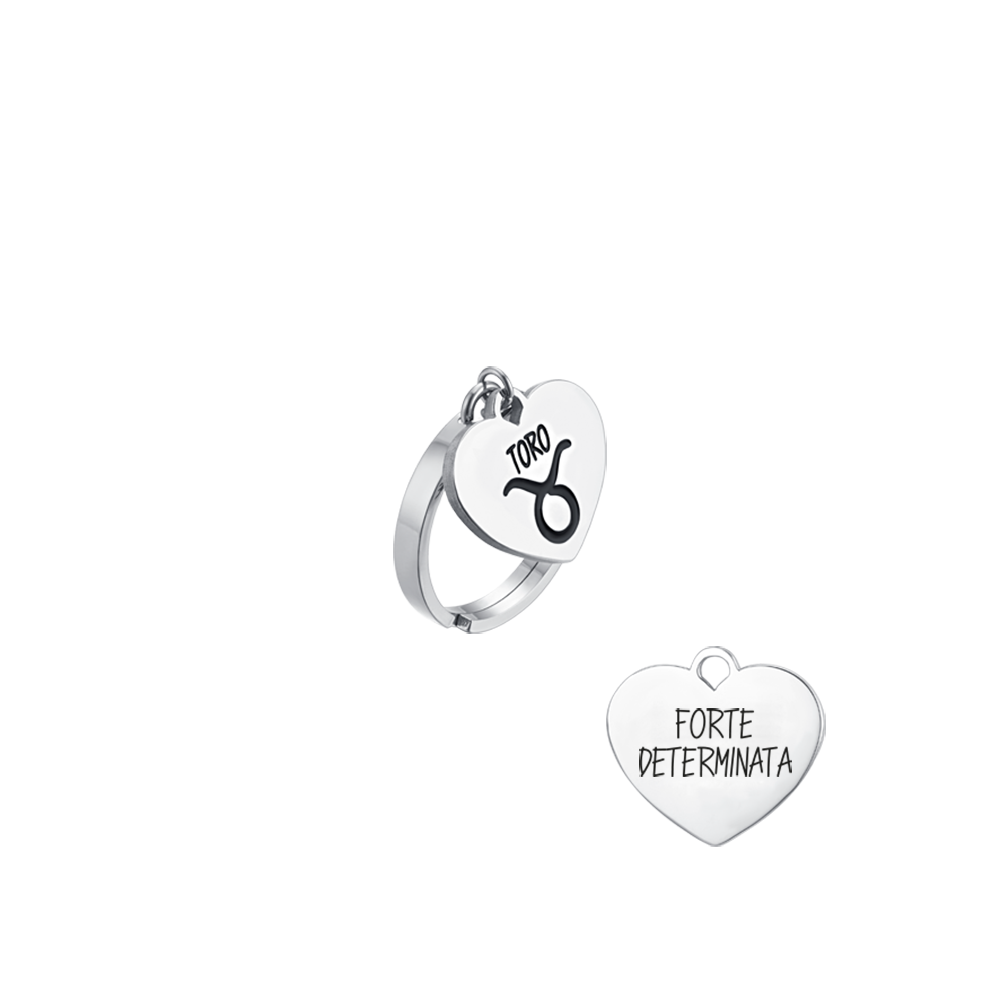 ANELLO DONNA IN ACCIAIO SEGNO ZODIACALE TORO CON CUORE