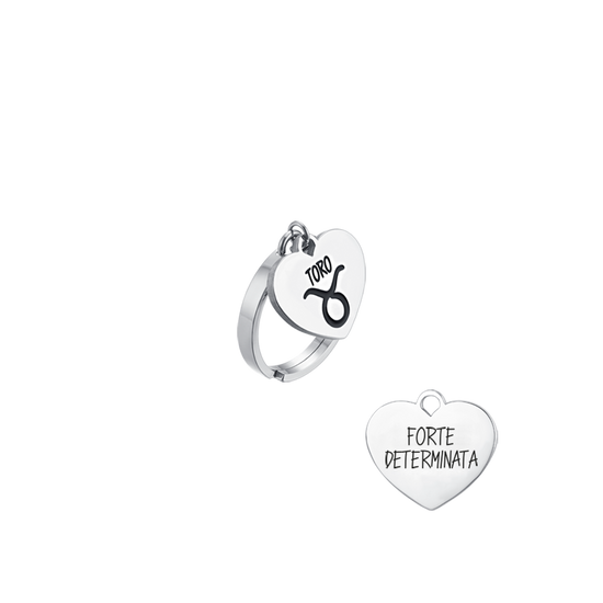 ANELLO DONNA IN ACCIAIO SEGNO ZODIACALE TORO CON CUORE