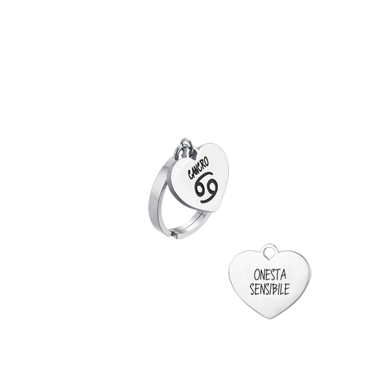 ANELLO DONNA IN ACCIAIO SEGNO ZODIACALE CANCRO CON CUORE