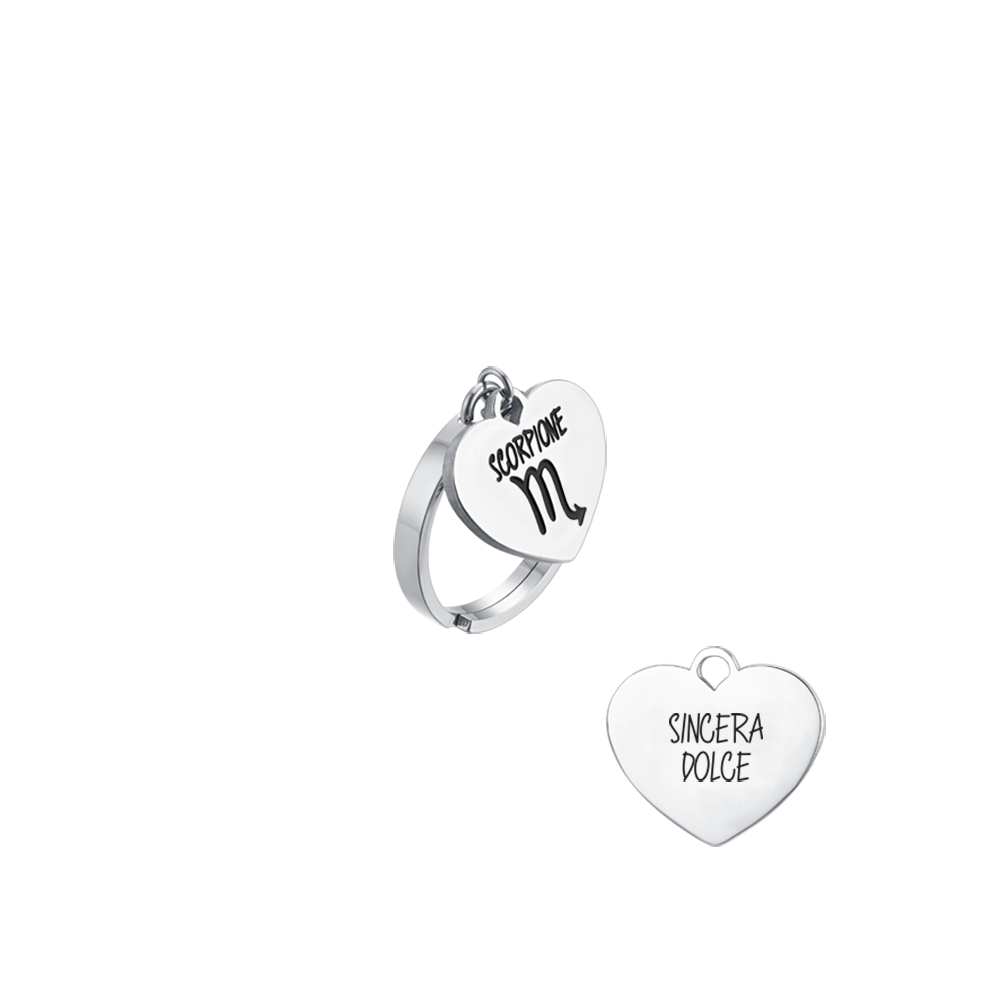 ANELLO DONNA IN ACCIAIO SEGNO ZODIACALE SCORPIONE CON CUORE