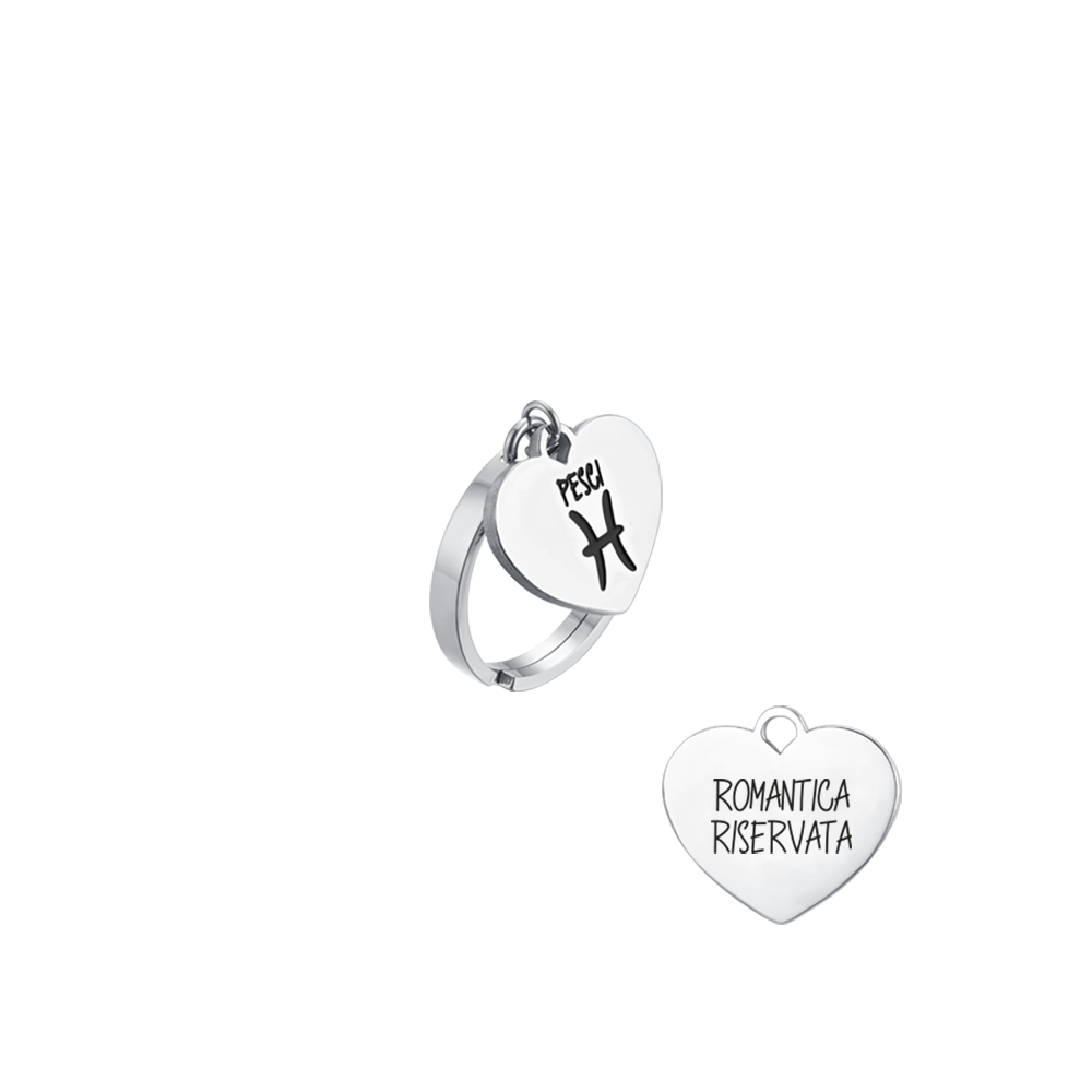 ANELLO DONNA IN ACCIAIO SEGNO ZODIACALE PESCI CON CUORE