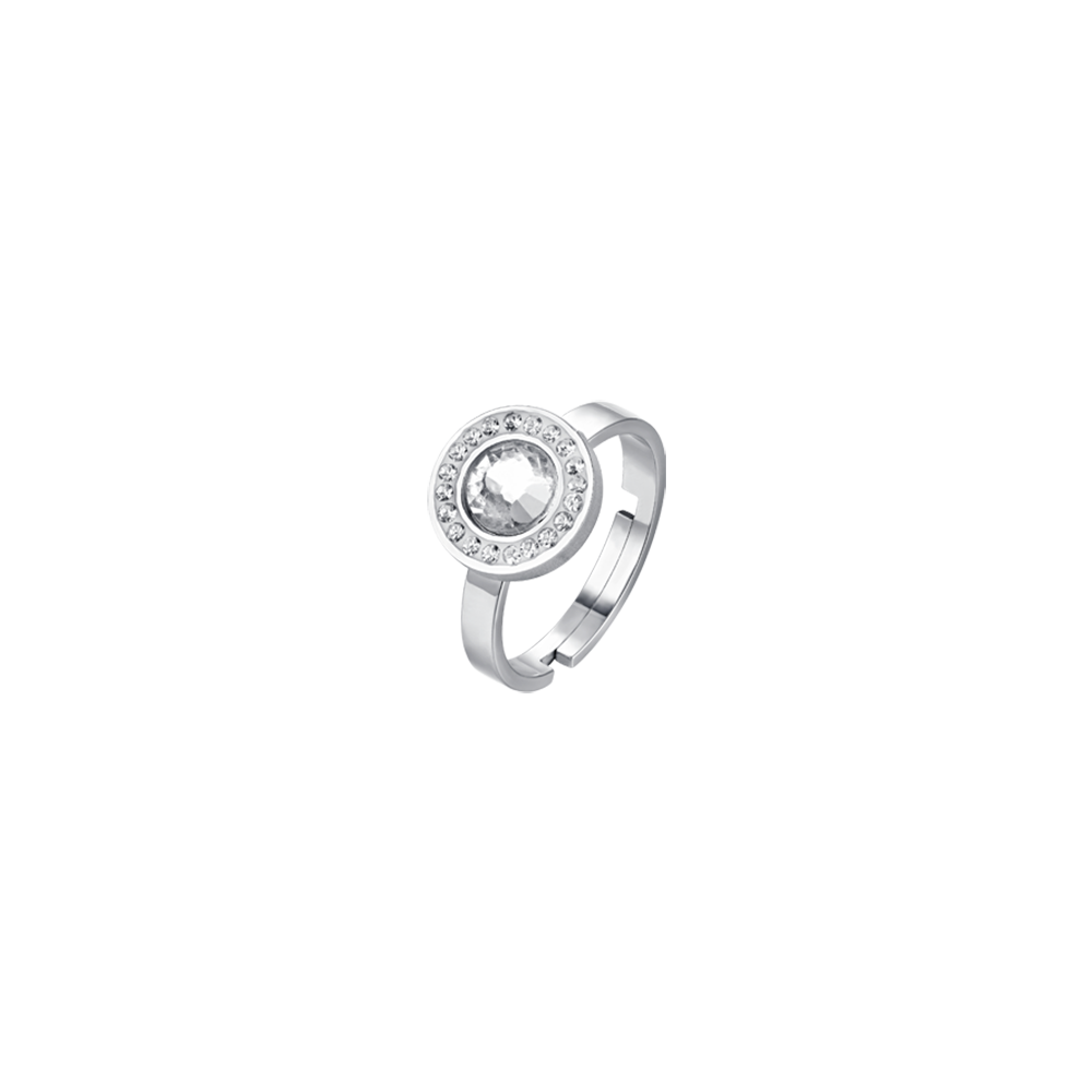 ANELLO DONNA IN ACCIAIO ELEMENTO CRISTALLO BIANCO E CRISTALLI BIANCHI