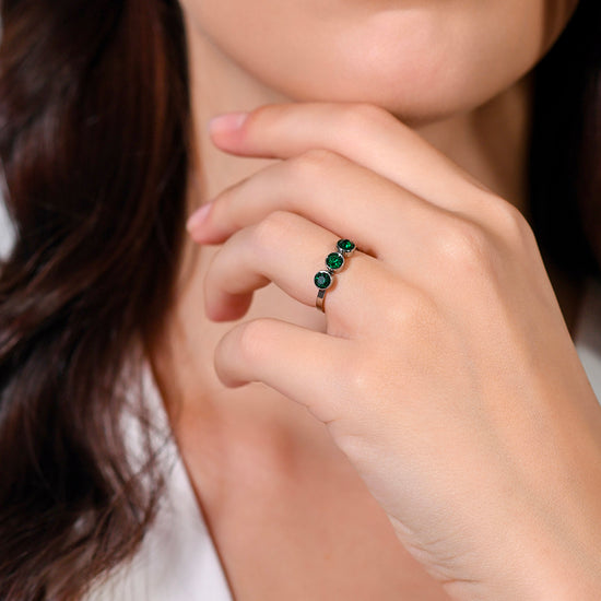 ANELLO DONNA IN ACCIAIO CRISTALLI VERDE