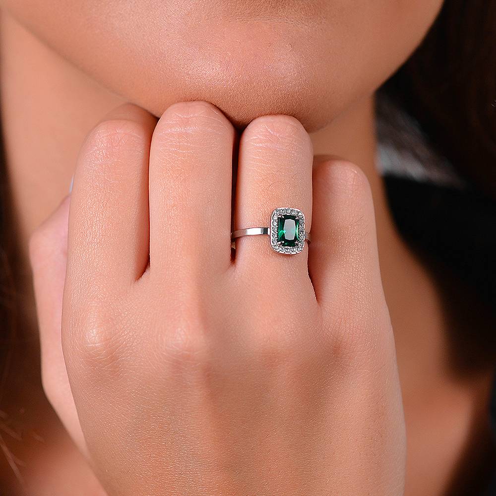 ANELLO DONNA IN ACCIAIO CRISTALLI E ZIRCONE VERDE