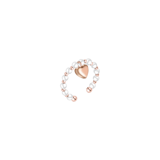 ANELLO DONNA IN ACCIAIO IP GOLD E PERLE BIANCHE CON CUORE IP ROSE