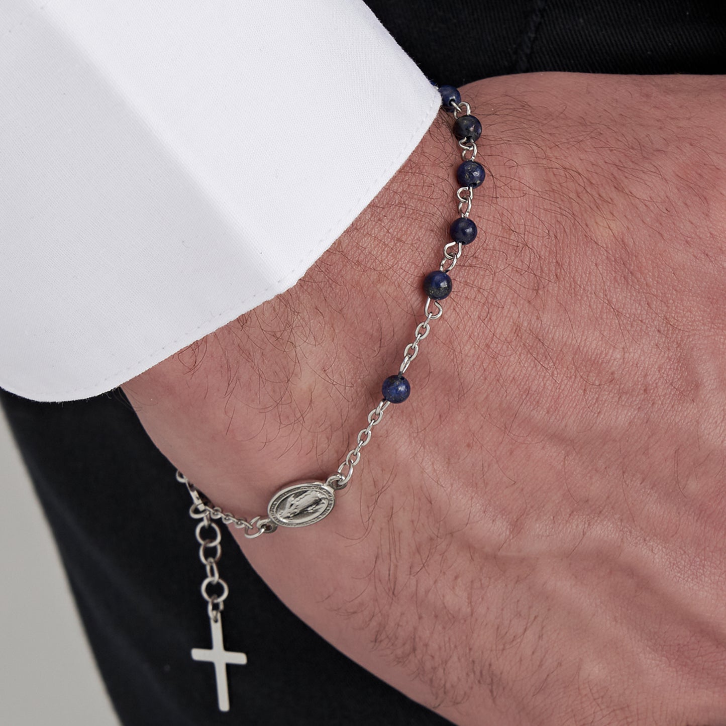 BRACCIALE UOMO ROSARIO IN ACCIAIO CON PIETRE LAPIS