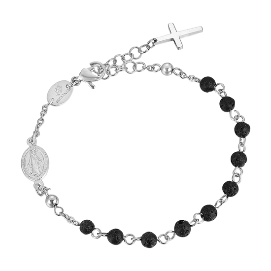 BRACCIALE UOMO ROSARIO IN ACCIAIO CON PIETRA LAVICA