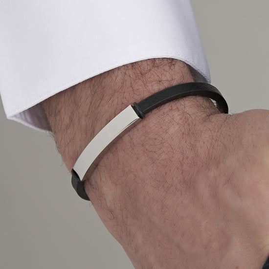 BRACCIALE UOMO IN CUOIO CON PIASTRA IN ACCIAIO