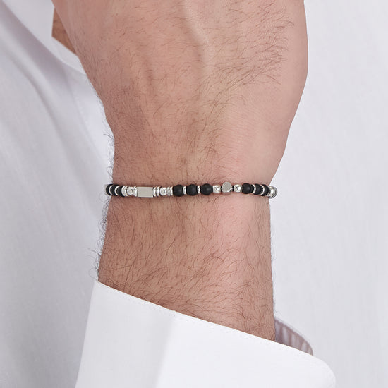 BRACCIALE UOMO IN ACCIAIO CON PIETRE AGATA NERE