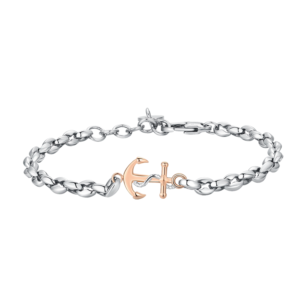 BRACCIALE UOMO IN ACCIAIO CON ANCORA IP ROSE