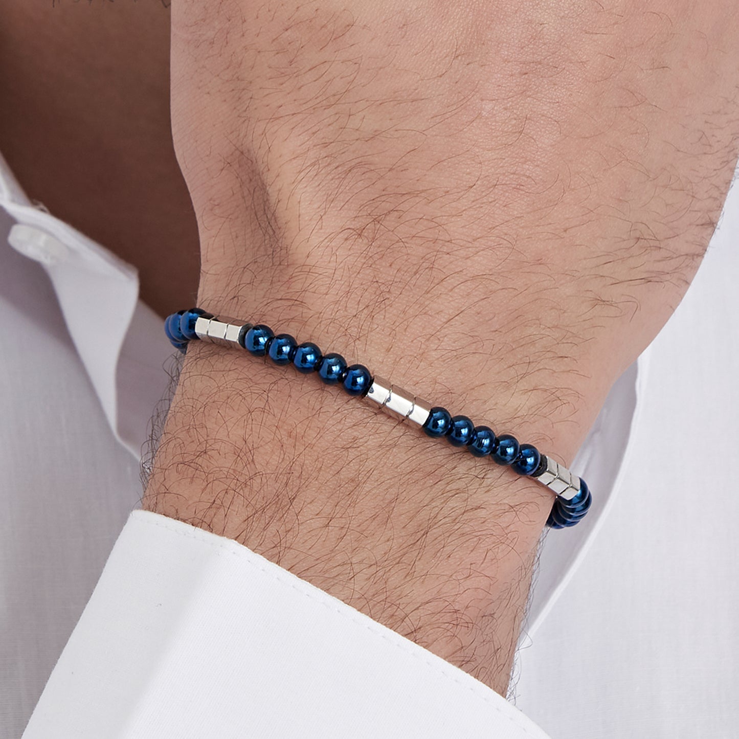 BRACCIALE UOMO IN ACCIAIO CON PIETRE BLU ED ELEMENTI IN ACCIAIO