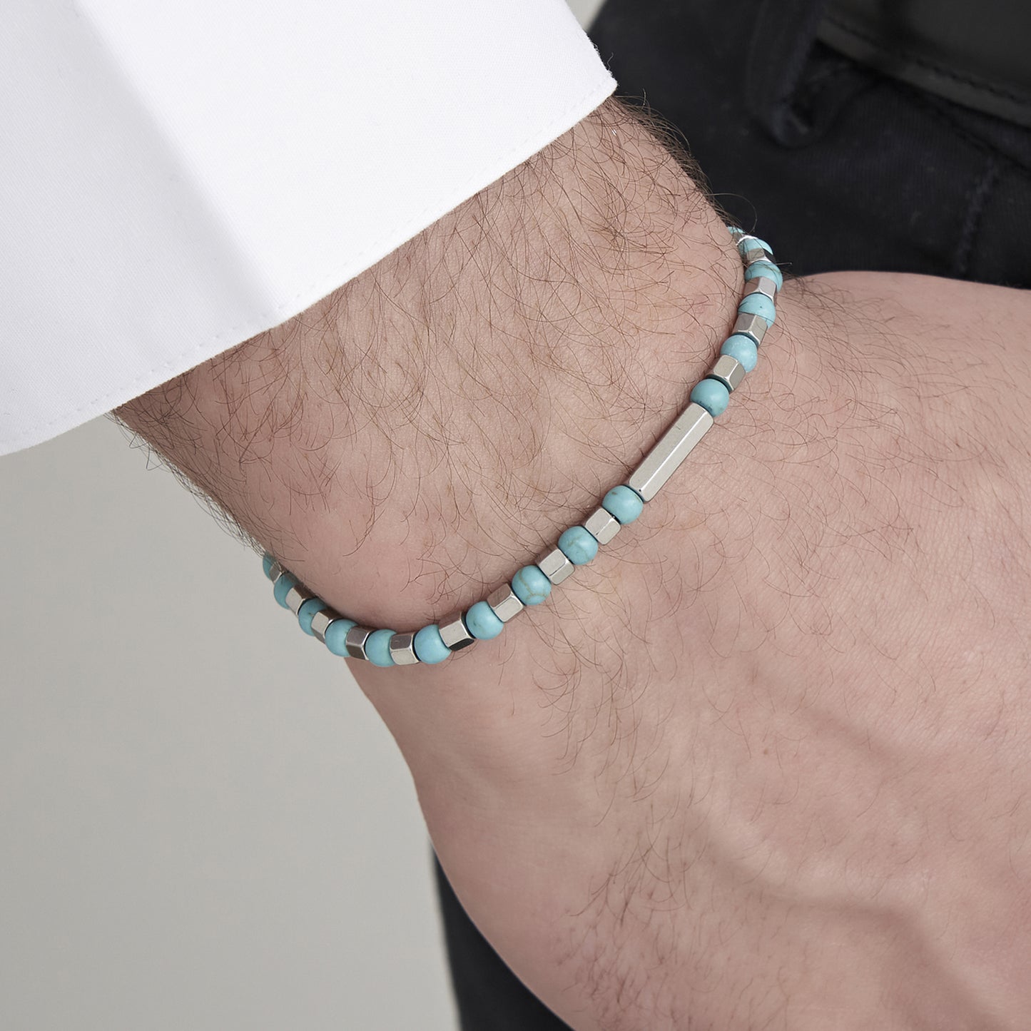 BRACCIALE UOMO IN ACCIAIO CON PIETRE TURCHESI