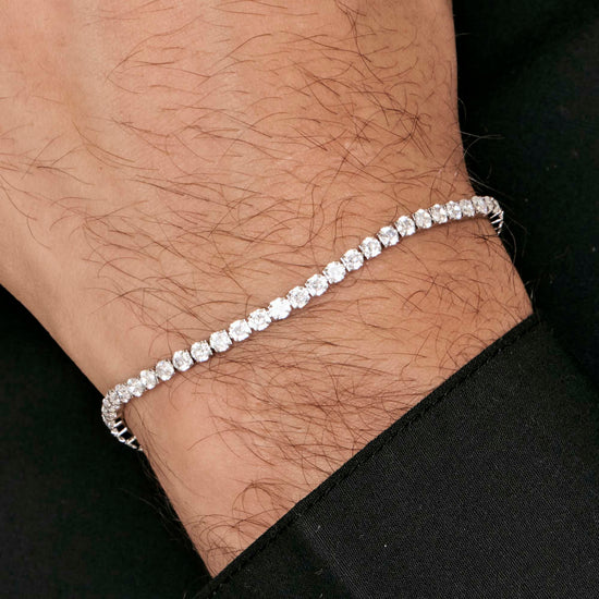 BRACCIALE TENNIS UOMO IN ACCIAIO CON CRISTALLI BIANCHI