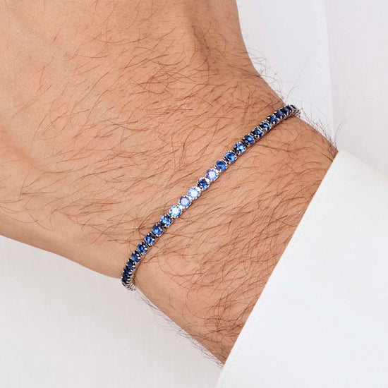 BRACCIALE TENNIS UOMO IN ACCIAIO CON CRISTALLI BLU