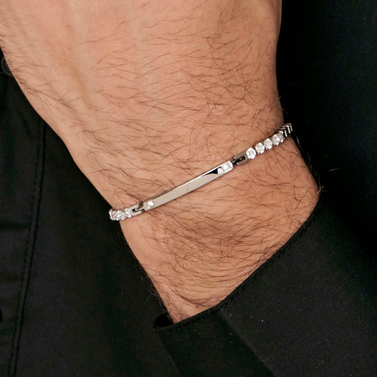 BRACCIALE UOMO IN ACCIAIO CON PIASTRA E CRISTALLI BIANCHI