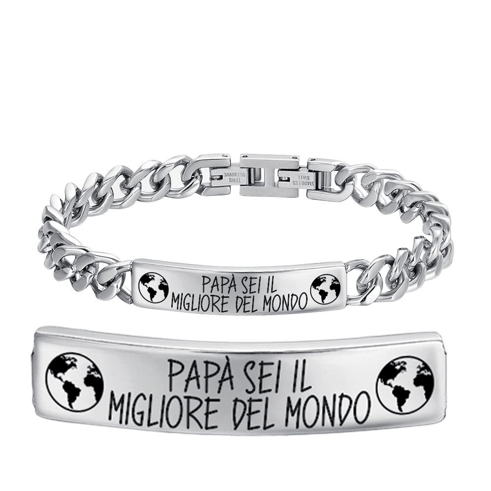 BRACCIALE UOMO IN ACCIAIO PAPA' SEI IL MIGLIORE DEL MONDO