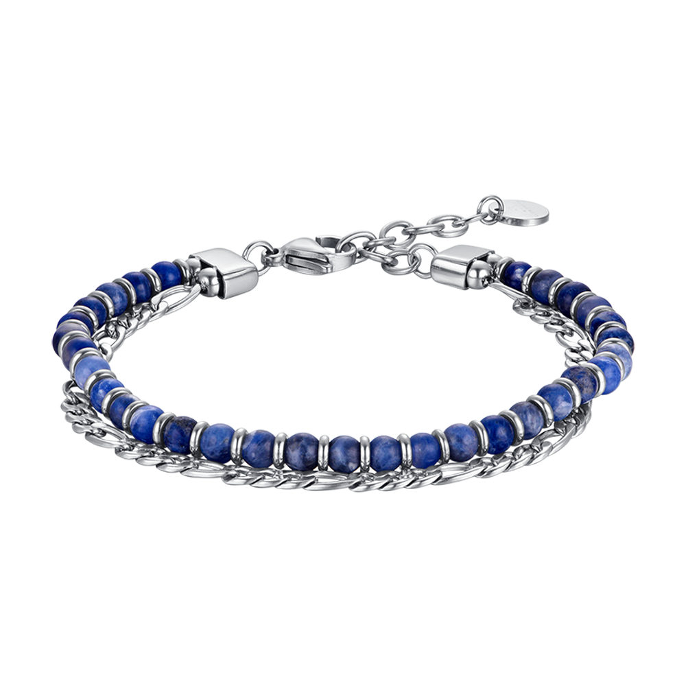 BRACCIALE UOMO IN ACCIAIO CON PIETRE BLU ED ELEMENTI IN ACCIAIO