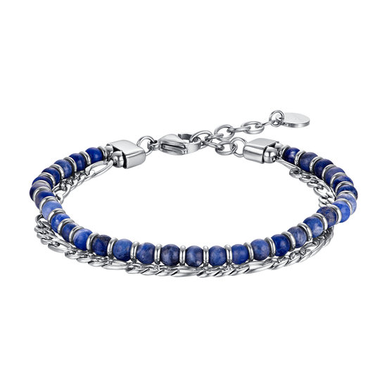 BRACCIALE UOMO IN ACCIAIO CON PIETRE BLU ED ELEMENTI IN ACCIAIO