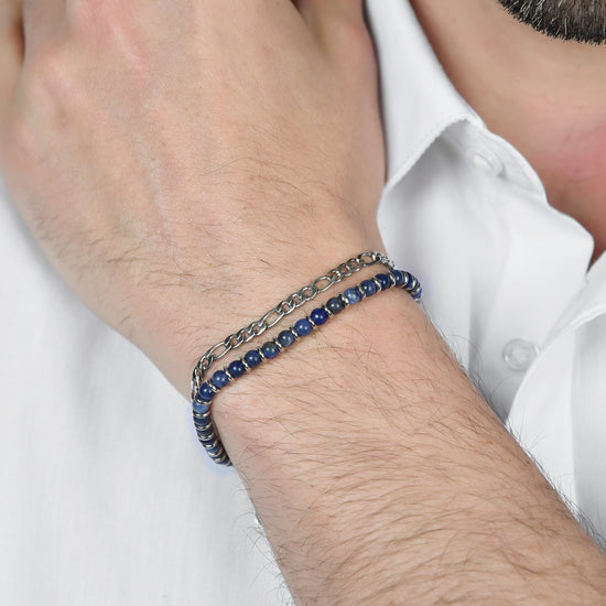 BRACCIALE UOMO IN ACCIAIO CON PIETRE BLU ED ELEMENTI IN ACCIAIO