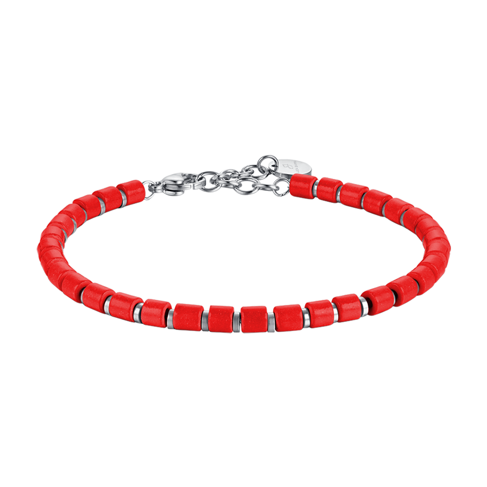 BRACCIALE UOMO IN ACCIAIO CON PIETRE ROSSE Luca Barra