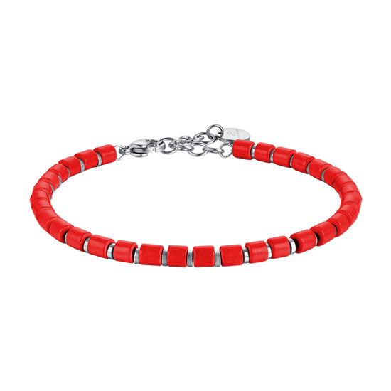 BRACCIALE UOMO IN ACCIAIO CON PIETRE ROSSE Luca Barra