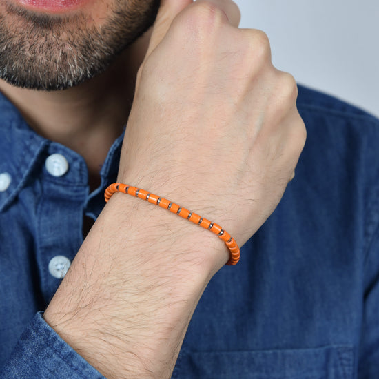 BRACCIALE UOMO IN ACCIAIO CON PIETRE ARANCIONI