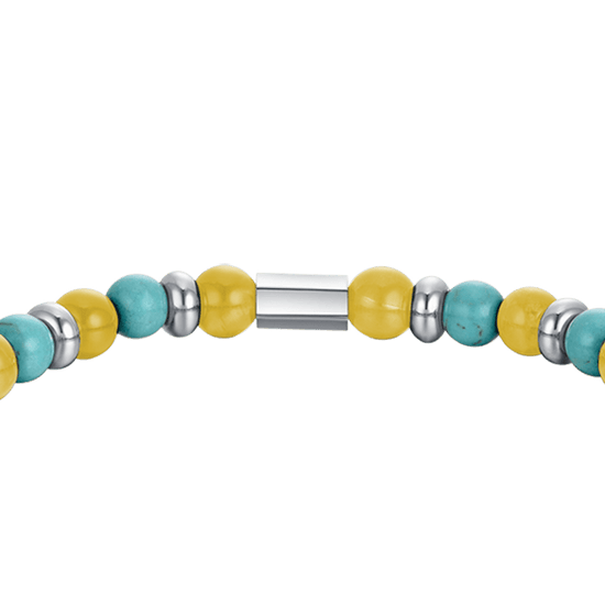 BRACCIALE UOMO ELASTICO CON PIETRE TURCHESI E GIALLE ED ELEMENTI IN ACCIAIO