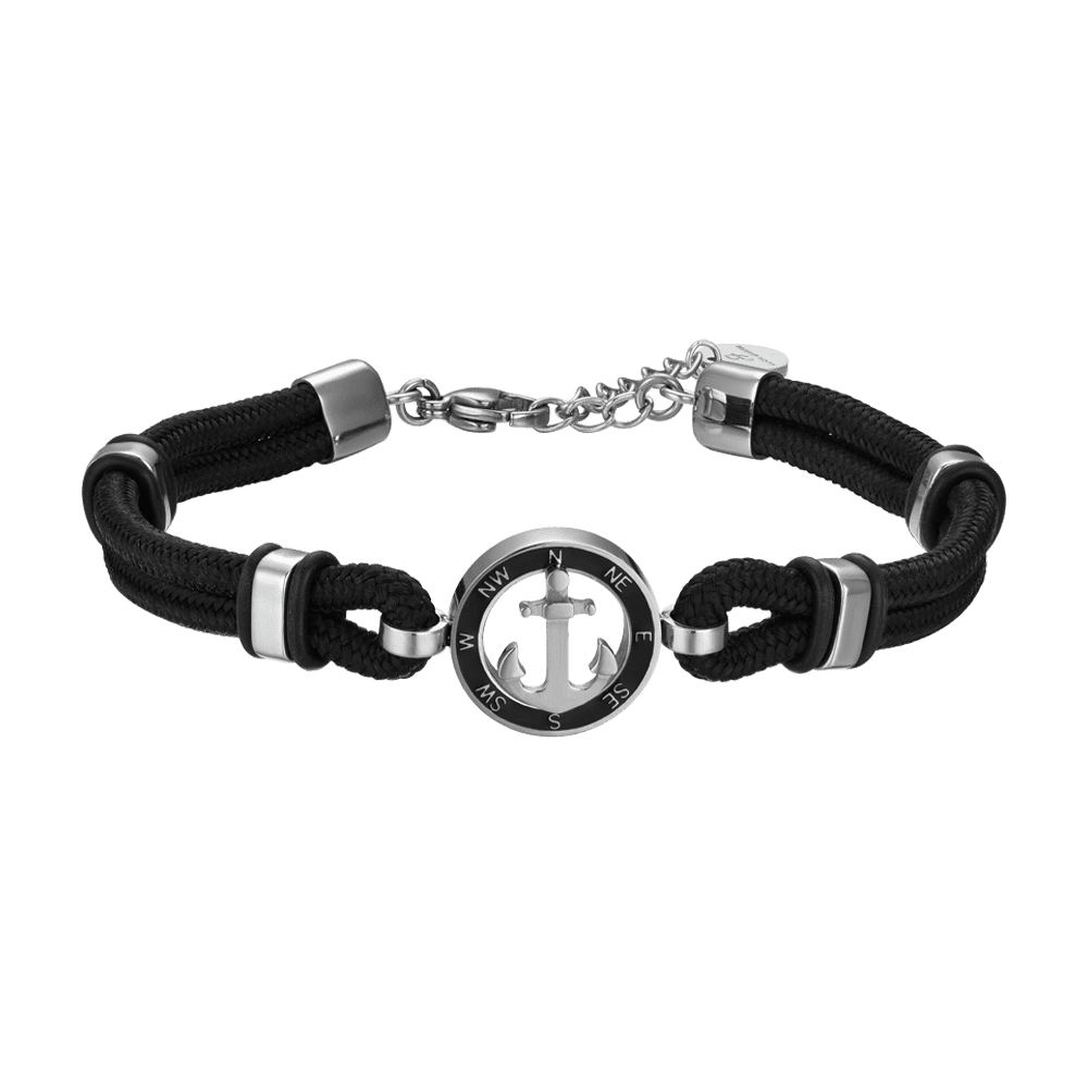 BRACCIALE UOMO IN CORDA NERA CON ANCORA CON SMALTO NERO Luca Barra