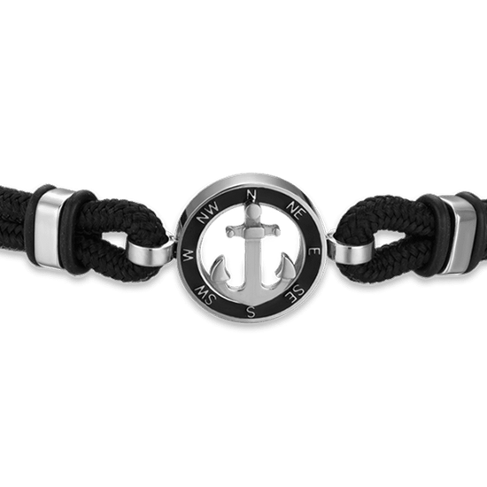 BRACCIALE UOMO IN CORDA NERA CON ANCORA CON SMALTO NERO