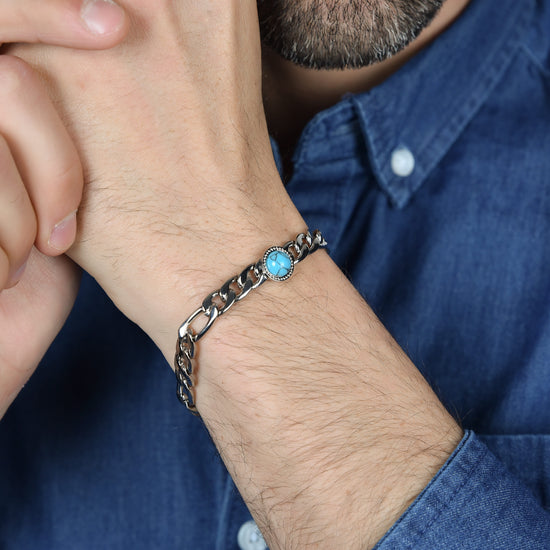 BRACCIALE UOMO IN ACCIAIO CON PIETRA TURCHESE