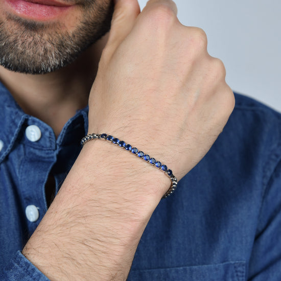 BRACCIALE UOMO IN ACCIAIO CON CRISTALLI BLU