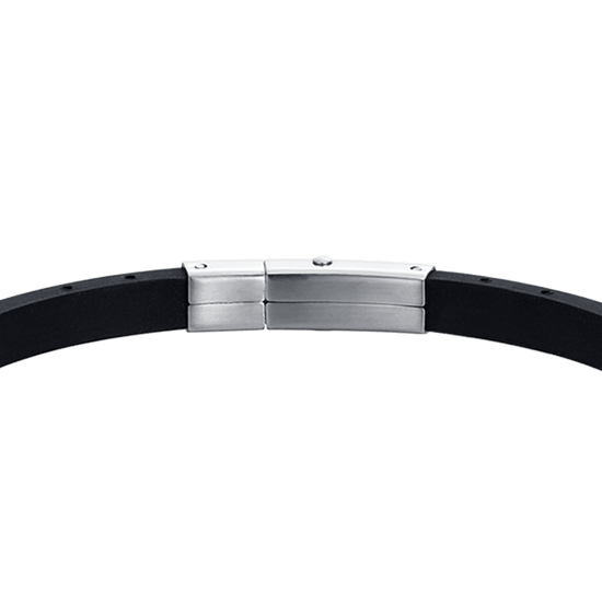 BRACCIALE UOMO IN SILICONE NERO CON ELEMENTI IN ACCIAIO IP GOLD ED IP NERO