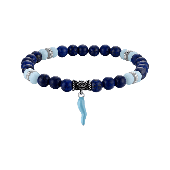 BRACCIALE UOMO ELASTICO CON PIETRE BLU E VERDI E CORNO TURCHESE