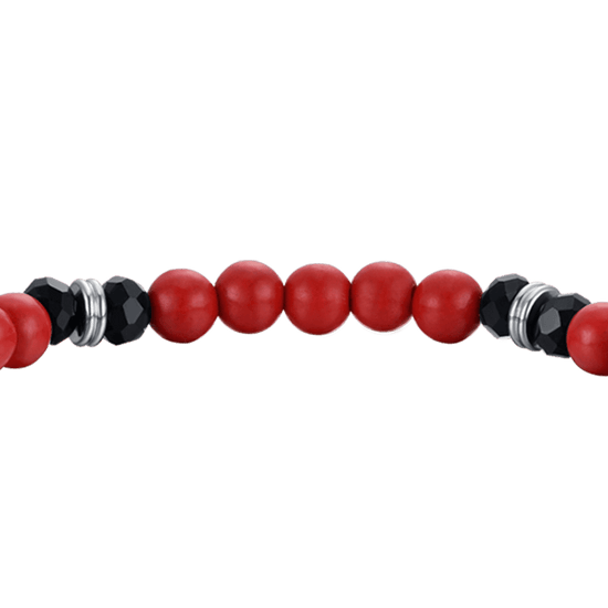 BRACCIALE UOMO ELASTICO CON PIETRE ROSSE E NERE E CORNO NERO