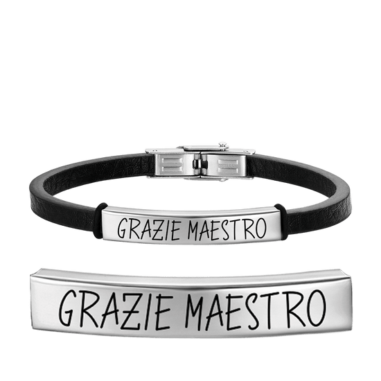 BRACCIALE UOMO IN CUOIO GRAZIE MAESTRO CON PIASTRA