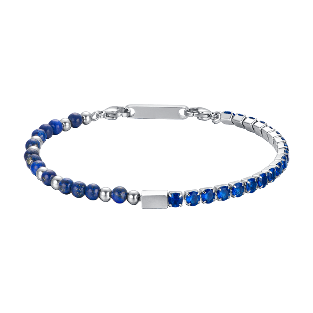 BRACCIALE UOMO IN ACCIAIO CON CRISTALLI BLU E PIETRE BLU