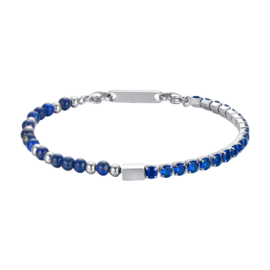 BRACCIALE UOMO IN ACCIAIO CON CRISTALLI BLU E PIETRE BLU