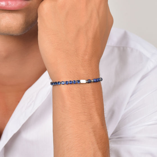 BRACCIALE UOMO IN ACCIAIO CON CRISTALLI BLU E PIETRE BLU