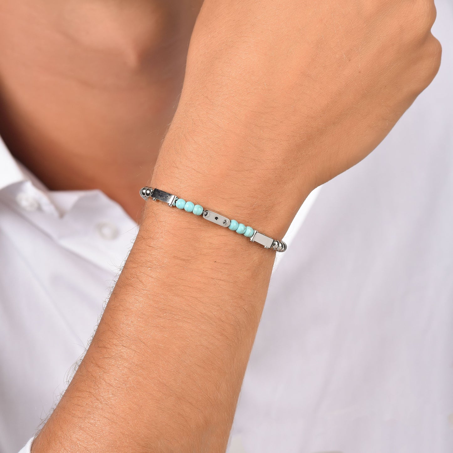 BRACCIALE UOMO IN ACCIAIO CON PIETRE TURCHESI