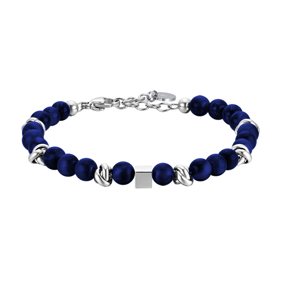 BRACCIALE UOMO IN ACCIAIO CON PIETRE BLU ED ELEMENTI IN ACCIAIO