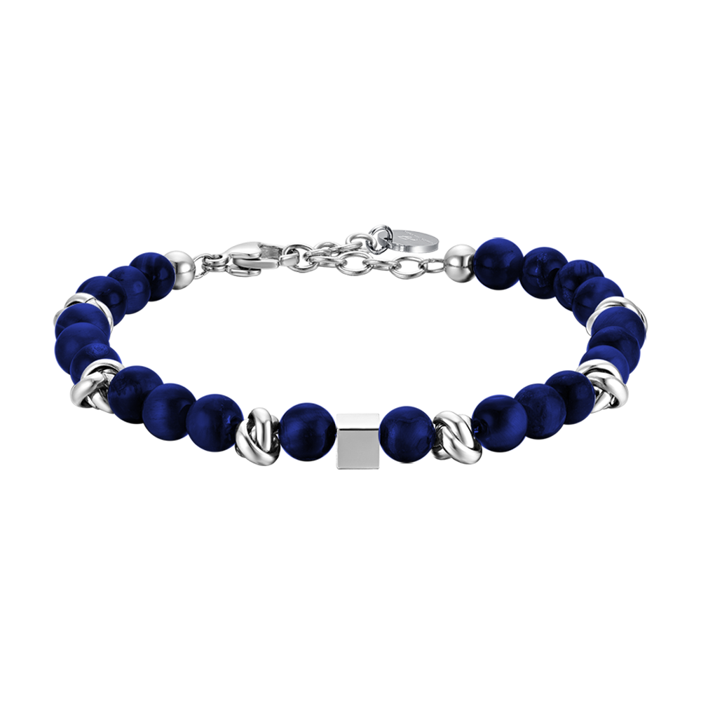 BRACCIALE UOMO IN ACCIAIO CON PIETRE BLU ED ELEMENTI IN ACCIAIO