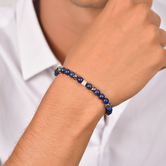 BRACCIALE UOMO IN ACCIAIO CON PIETRE BLU ED ELEMENTI IN ACCIAIO