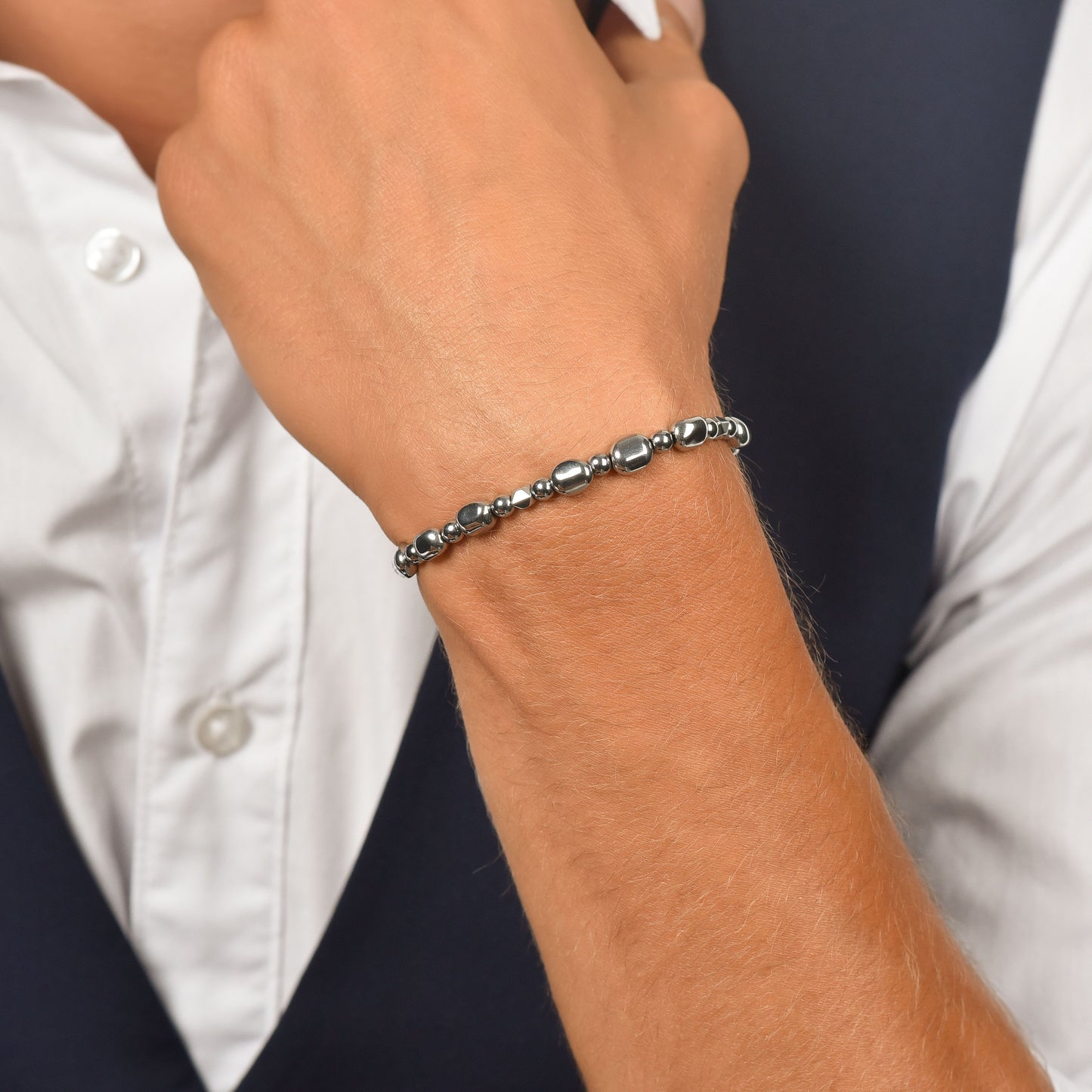 BRACCIALE UOMO IN ACCIAIO CON EMATITE SILVER